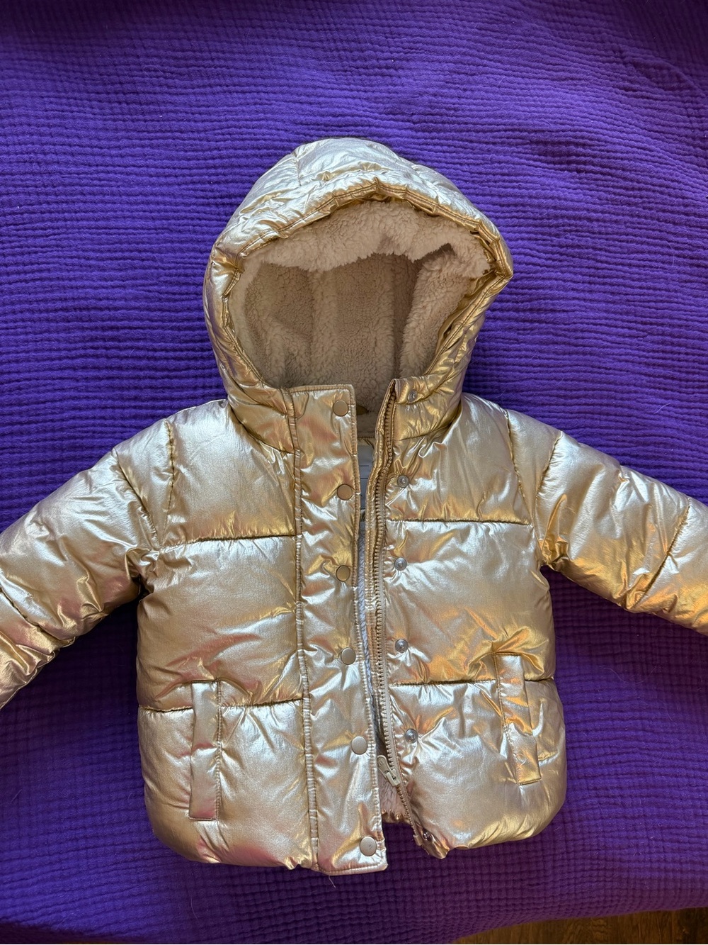 GAP Shiny Gold Puffer Jacket with Hood